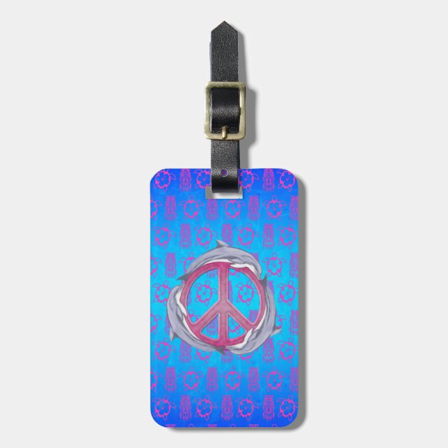 Dolphin Peace Pink Luggage Tag (Front Vertical)