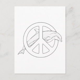 Dolphin Peace Sign Adult Colouring Postcard