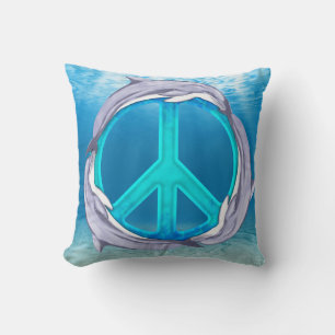 Dolphin Peace Symbol Throw Pillow