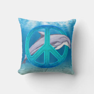Dolphin Peace Symbol Throw Pillow