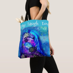 Dolphin Play Laugh Love Whimsical Painting Art  Tote Bag