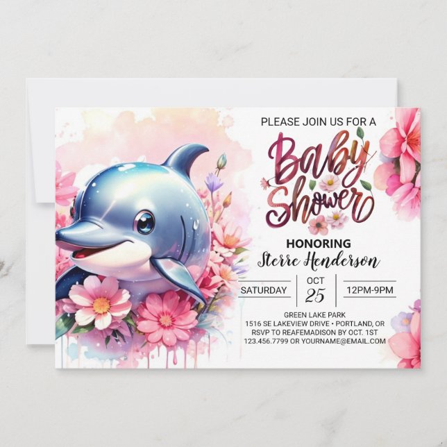 Dolphin Playground Girl Baby Shower Invitation (Front)