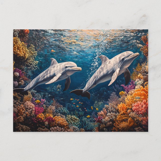 Dolphin Pod Coral Reef Postcard (Front)