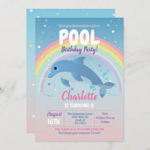 Dolphin Pool Party Birthday Beach Float Ocean Invitation