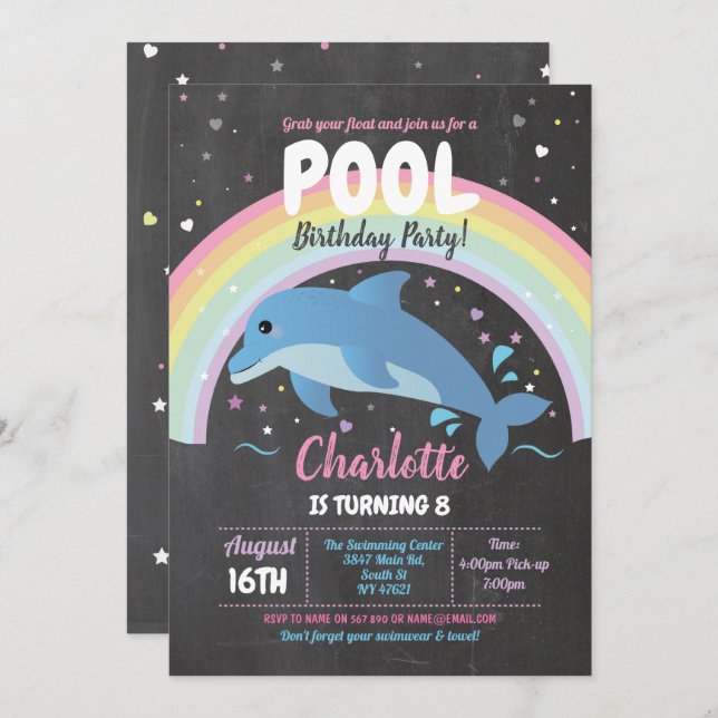 Dolphin Pool Party Birthday Beach Float Ocean Sea Invitation (Front/Back)