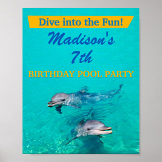 Dolphin Pool Party Welcome Sign - Birthday Decor