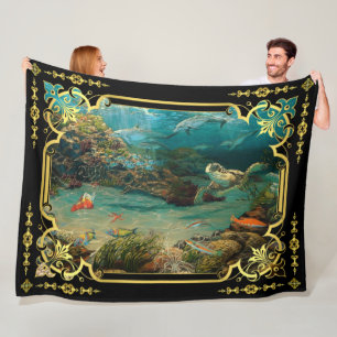 dolphin/porpoises, sea turtle ocean fish sea fleece blanket