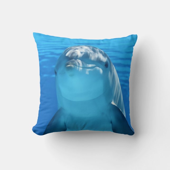 Dolphin Portrait Throw Pillow (Front)