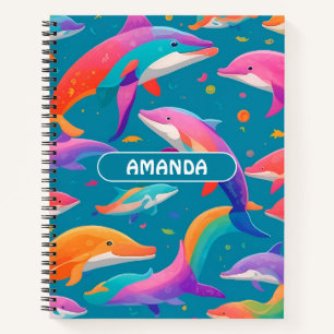 Dolphin Rainbow Colourful Personalized Pattern Notebook