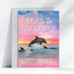 Dolphin Seas & Greetings Coastal Christmas  Holiday Card<br><div class="desc">Send warm holiday wishes with a splash of sunshine and saltwater! 🌞🐬 This flat "Seas & Greetings" Christmas card features a joyful dolphin leaping from the sparkling ocean at sunset — the ultimate coastal Christmas vibe. Whether you're spending the holidays at the beach or just dreaming of tropical skies, this...</div>