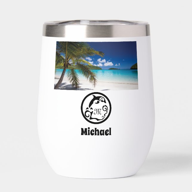 Dolphin Silhouette Monogram Name Tag Photo (Back)