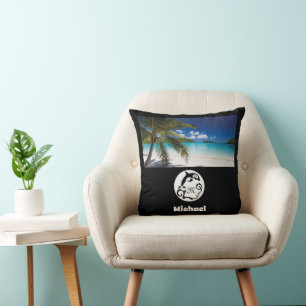 Dolphin Silhouette Monogram Photo Throw Pillow