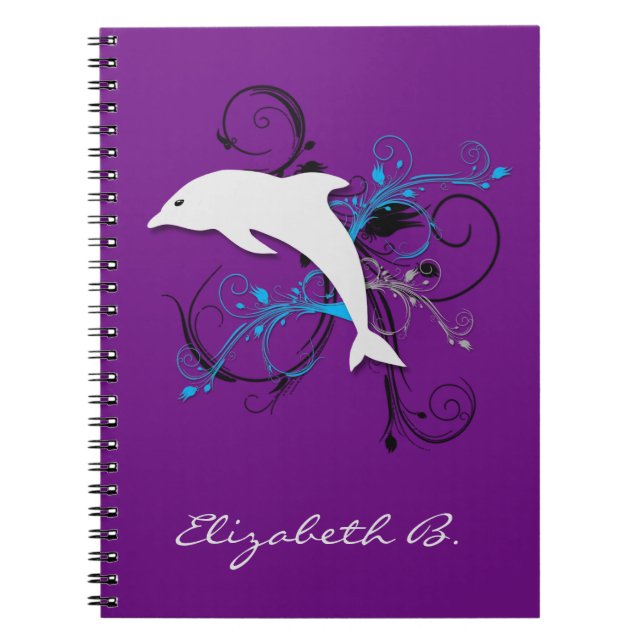 Dolphin Silhouette Purple Personalized Notebook (Front)
