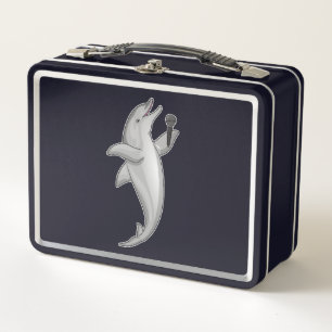 Dolphin Singer Microphone Metal Lunch Box