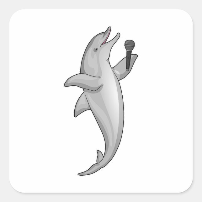 Dolphin Singer Microphone Square Sticker (Front)