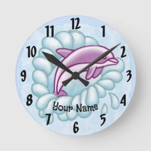Dolphin Splash Round Clock