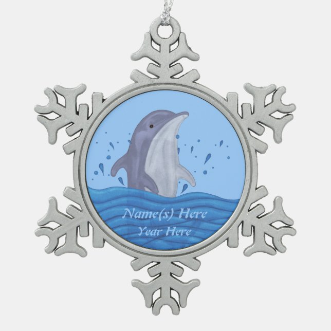 Dolphin Splash Snowflake Pewter Christmas Ornament (Front)