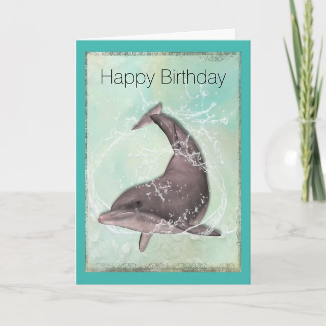 Dolphin Splashing Around Happy Birthday Card (Front)