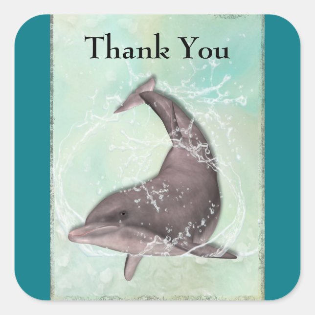 Dolphin Splashing Around Thank You Square Sticker (Front)