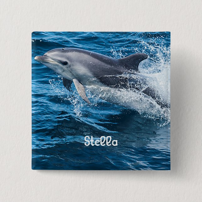 Dolphin Splashing Personalized Button (Front)