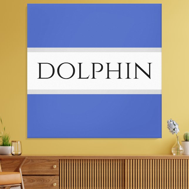 DOLPHIN Sporty Fun Summer Blue White Grey Stripes Canvas Print (Insitu(LivingRoom))