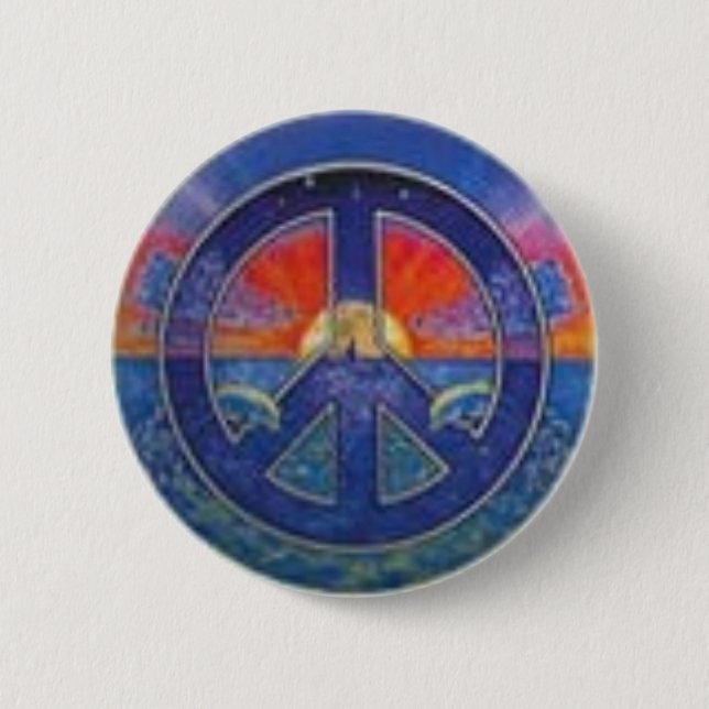 Dolphin Sunset Peace 2 Inch Round Button (Front)