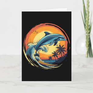 Dolphin Surfing Sunset Sea Ocean Dolphin Sea Ocean Card