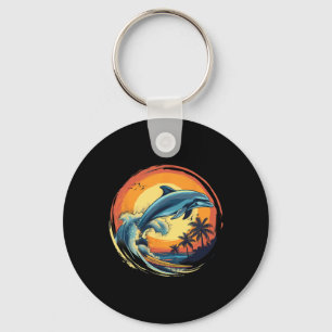 Dolphin Surfing Sunset Sea Ocean Dolphin Sea Ocean Keychain