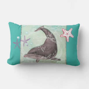 Dolphin Swimming Around in Cool Green Water Lumbar Pillow