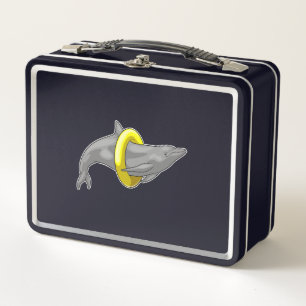 Dolphin Swimming Lifebuoy Metal Lunch Box