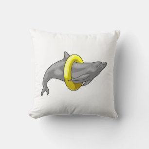 Dolphin Swimming Lifebuoy Throw Pillow