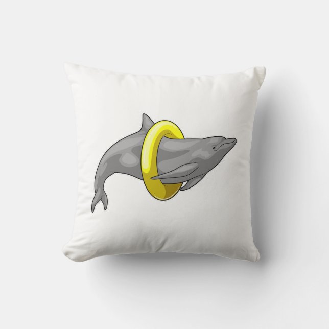 Dolphin Swimming Lifebuoy Throw Pillow (Front)