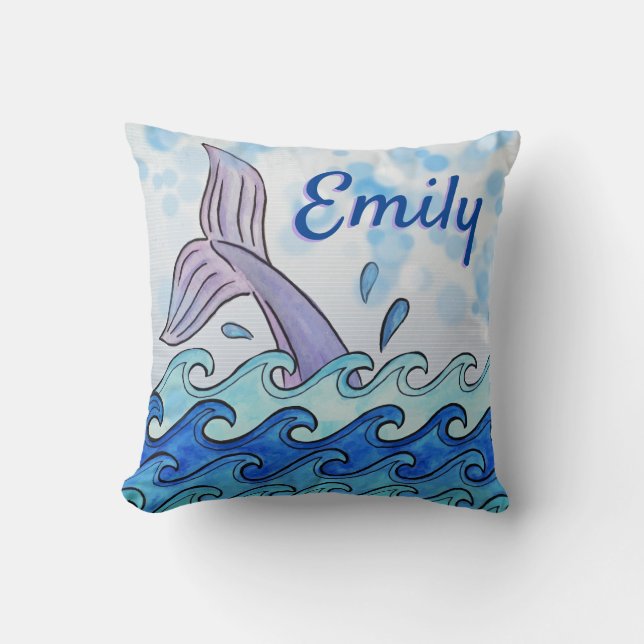 Dolphin Tail In Ocean Personalized Throw Pillow (Front)