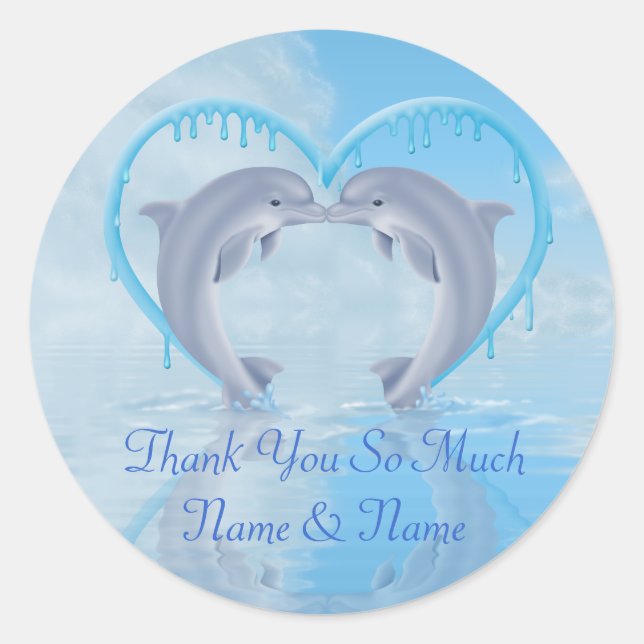 Dolphin Thank You Wedding Favour Stickers (Front)