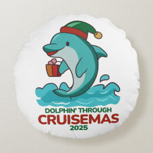 Dolphin’ Through Cruisemas 2025 Round Pillow