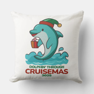 Dolphin’ Through Cruisemas 2025 Throw Pillow