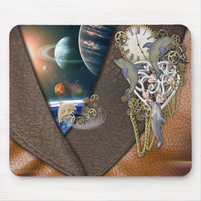Dolphin time on leather mouse pad (Front)