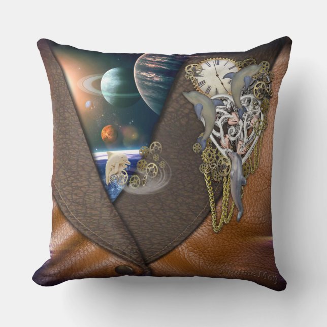 Dolphin time on leather throw pillow (Front)