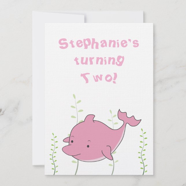 Dolphin Under the Sea 2nd Birthday Baby Invite (Front)