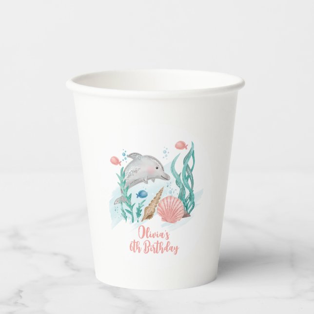 Dolphin Under the Sea Birthday Paper Cups (Front)