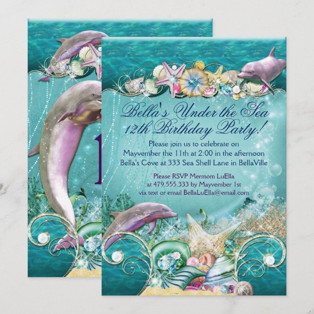 Dolphin Under the Sea Party Invitations (Front/Back)
