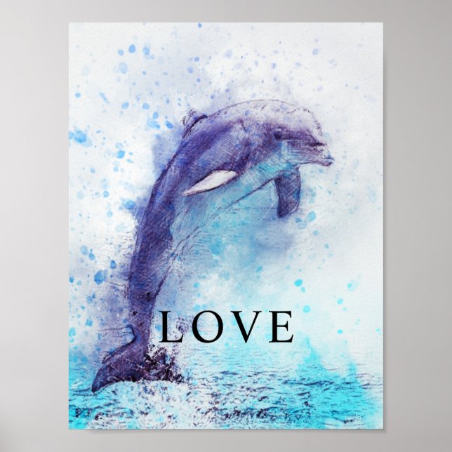 Dolphin Watercolor Office Decor Matte Poster (Front)
