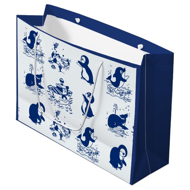 Dolphin, Whales and Penguins Large Gift Bag (Front Angled)