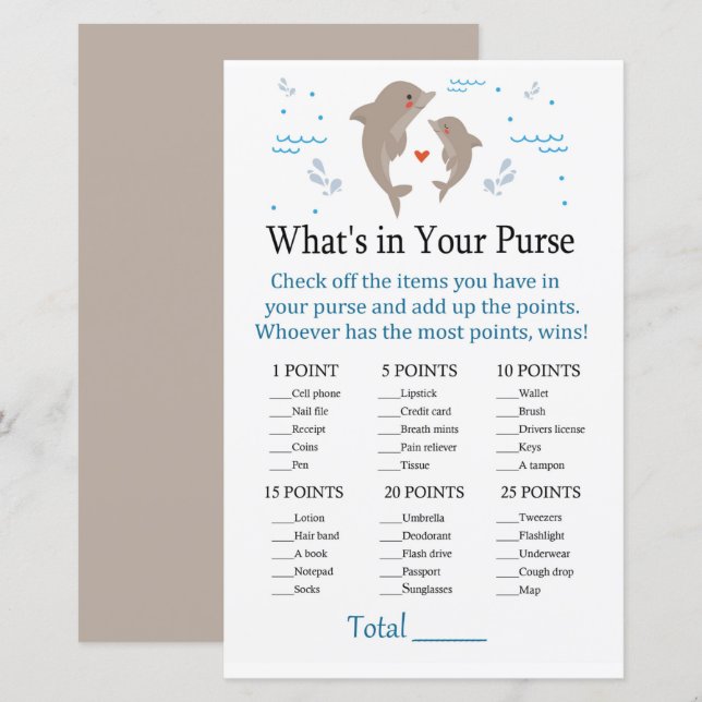 Dolphin What's in your purse game (Front/Back)