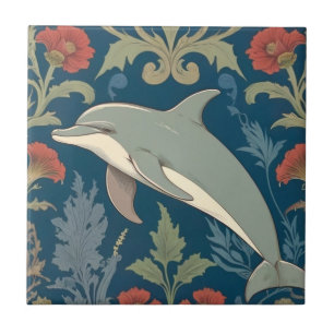 Dolphin William Morris style Nautical floral Left Tile