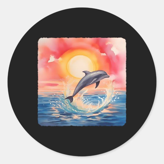 Dolphin With A Sunrise Dolphin Jumg At Sunrise Classic Round Sticker (Front)