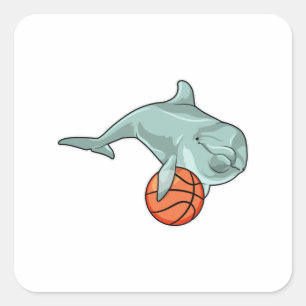 Dolphin with Basketball Square Sticker