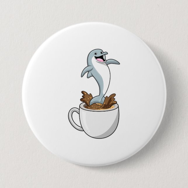 Dolphin with Cup of Coffee 3 Inch Round Button (Front)