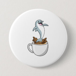 Dolphin with Cup of Coffee 3 Inch Round Button
