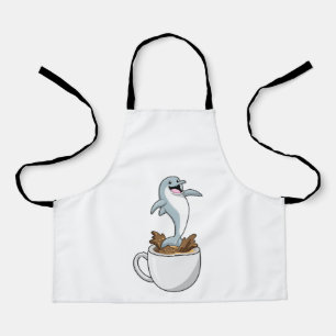 Dolphin with Cup of Coffee Apron